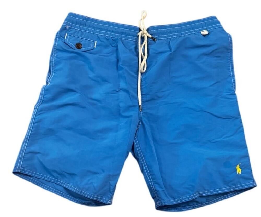 Polo Ralph Lauren Men's Swim Trunks Blue Yellow Lined Preppy Old Money Size M